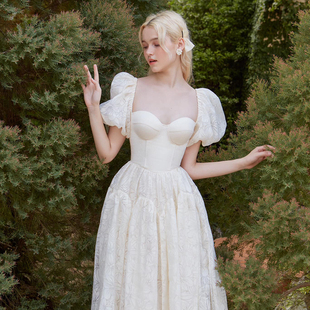 新款 2024夏季 纯白精灵包胸印花连衣裙 ANGE 越南小众品牌BEL