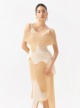 越南小众MUSTHAVE 2023年夏季新款不规则撞色拼接设计吊带套装裙