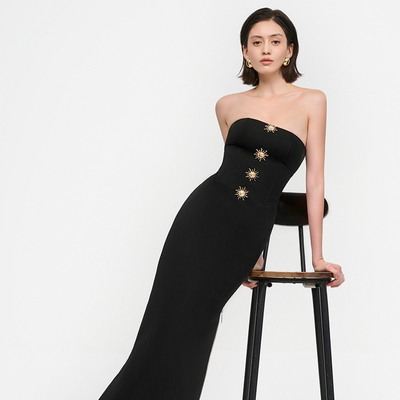 高级气质太阳配饰修身抹胸裙