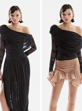 越南小众MUSTHAVE 2024秋季新款黑色薄纱垂感细腻高收腰连衣裙