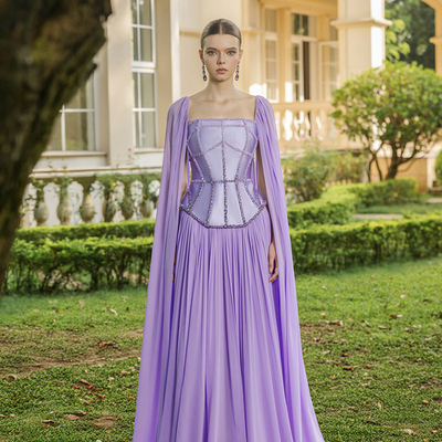 越南小众品牌21SIX 2024秋季新款魅力美学紫色亮片收腰连衣裙