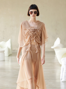 越南小众MUSTHAVE 2025年夏季新款轻盈松弛感荷叶边花朵套装裙