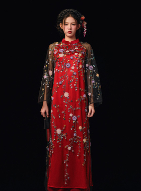 越南小众品牌DING DANG 2025年春季新款花花万物红色刺绣套装