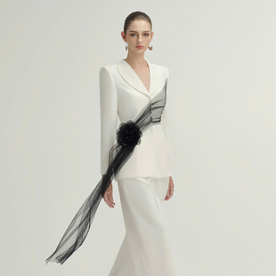 套装 设计感黑白薄纱拼接西装 2025年新年新款 越南小众品牌ARTI