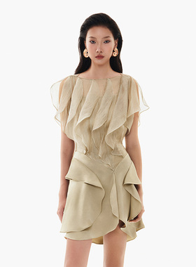 越南小众MUSTHAVE 2024夏季新款清浅柔美绿色荷叶边连衣裙