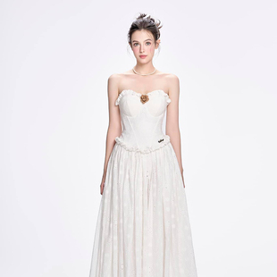 新款 2024夏季 纯白舒适质地山茶花抹胸裙 ANGE 越南小众品牌BEL