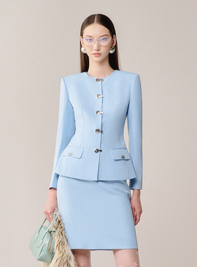 越南品牌WHITE PLAN 2024夏季新款法式名媛千金风蓝色套装裙