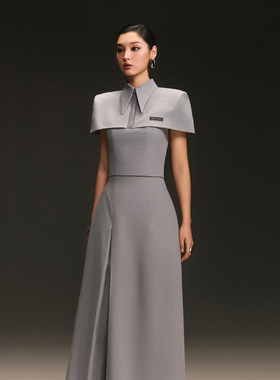越南小众KEIRA TONG 2025年夏季新款简约高级灰色三角领高腰裙