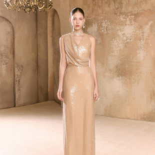 鎏金色亮片高腰宴会裙 新款 越南小众品牌ARTI 2026年春季