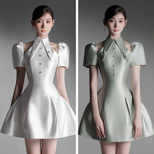 气质千金风镂空纯色伞摆长裙