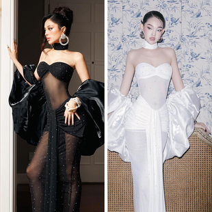 女明星红毯抹胸缎面微透视连衣裙 新款 越南小众品牌MAEL 2024秋季