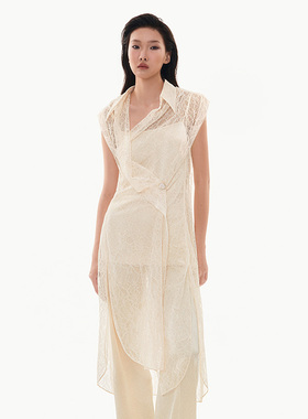 越南小众MUSTHAVE 2024夏季新款摩登休闲透视蕾丝纹无袖套装