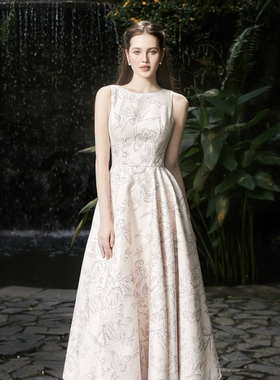 越南小众DARLING DIVA 2025年秋季新款高腰印花无袖伞摆长裙