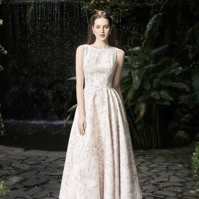 越南小众DARLING DIVA 2025年秋季新款高腰印花无袖伞摆长裙