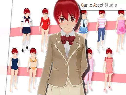 Unity日系卡通动漫美少女Honoka Futaba Basic Set二次元人物模型