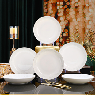 家用圆盘菜碟 一叶知秋8英寸圆盘高温陶瓷釉下彩高档骨质瓷简约款