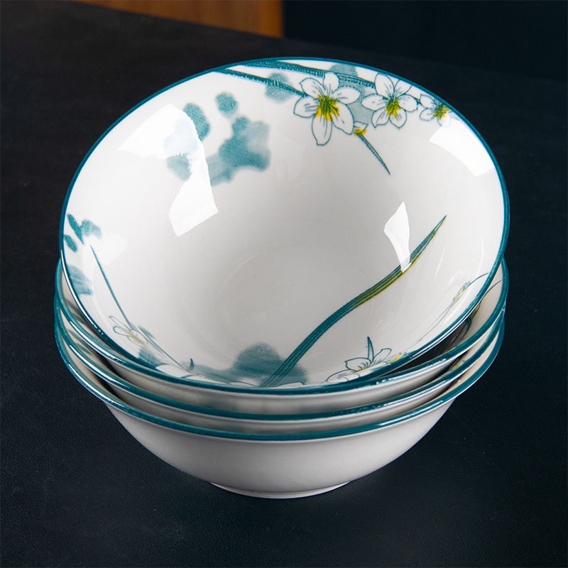 水仙花8英寸斗笠碗4个装陶瓷釉下彩面碗汤碗泡面碗家用商用碗,餐饮具,碗,淘宝优惠券,粉丝福利购,淘宝优惠卷