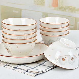 10个装 岁月静好高脚4.5英寸米饭碗釉下彩陶瓷微波炉可用米小饭碗