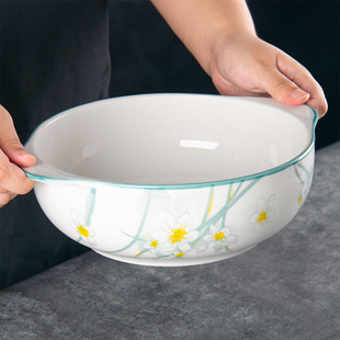 水仙花10.5英寸双耳碗 大勺子陶瓷釉下彩大汤碗加厚高颜值碗 同款