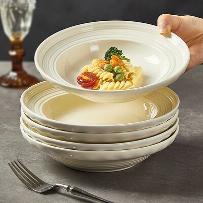 奶油风8英寸拉丝盘高温陶瓷釉下