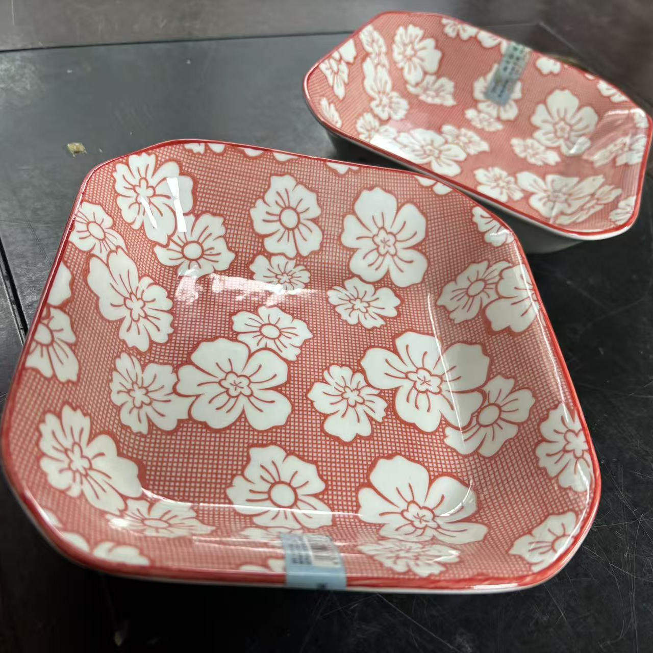 米萝红方盘8英寸高温釉下彩陶瓷方盘方碟炒菜盘深盘家用,餐饮具,盘,淘宝优惠券,粉丝福利购,淘宝优惠卷