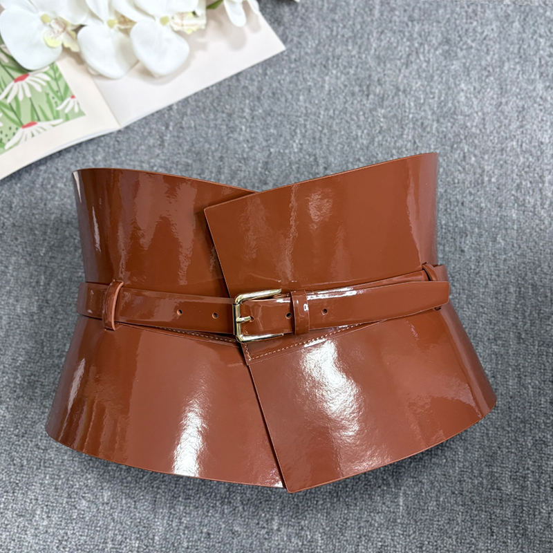 时尚造型漆皮腰封亮皮束腰显瘦真皮宽腰带连衣裙收腰装饰腰封