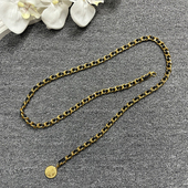 新款 中古羊皮穿皮链条复古鎏金哑光人像硬币吊坠腰链金属腰带女