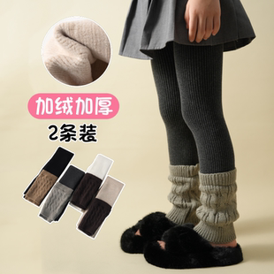 女童打底裤秋冬季韩系流行袜套拼接加绒加厚打底裤儿童保暖九分裤