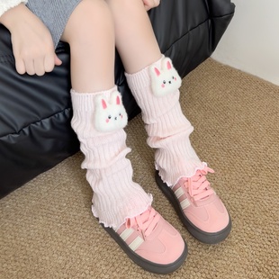 女童袜套秋冬季加厚卡通可爱小熊小女孩堆堆袜子儿童木耳边小腿套