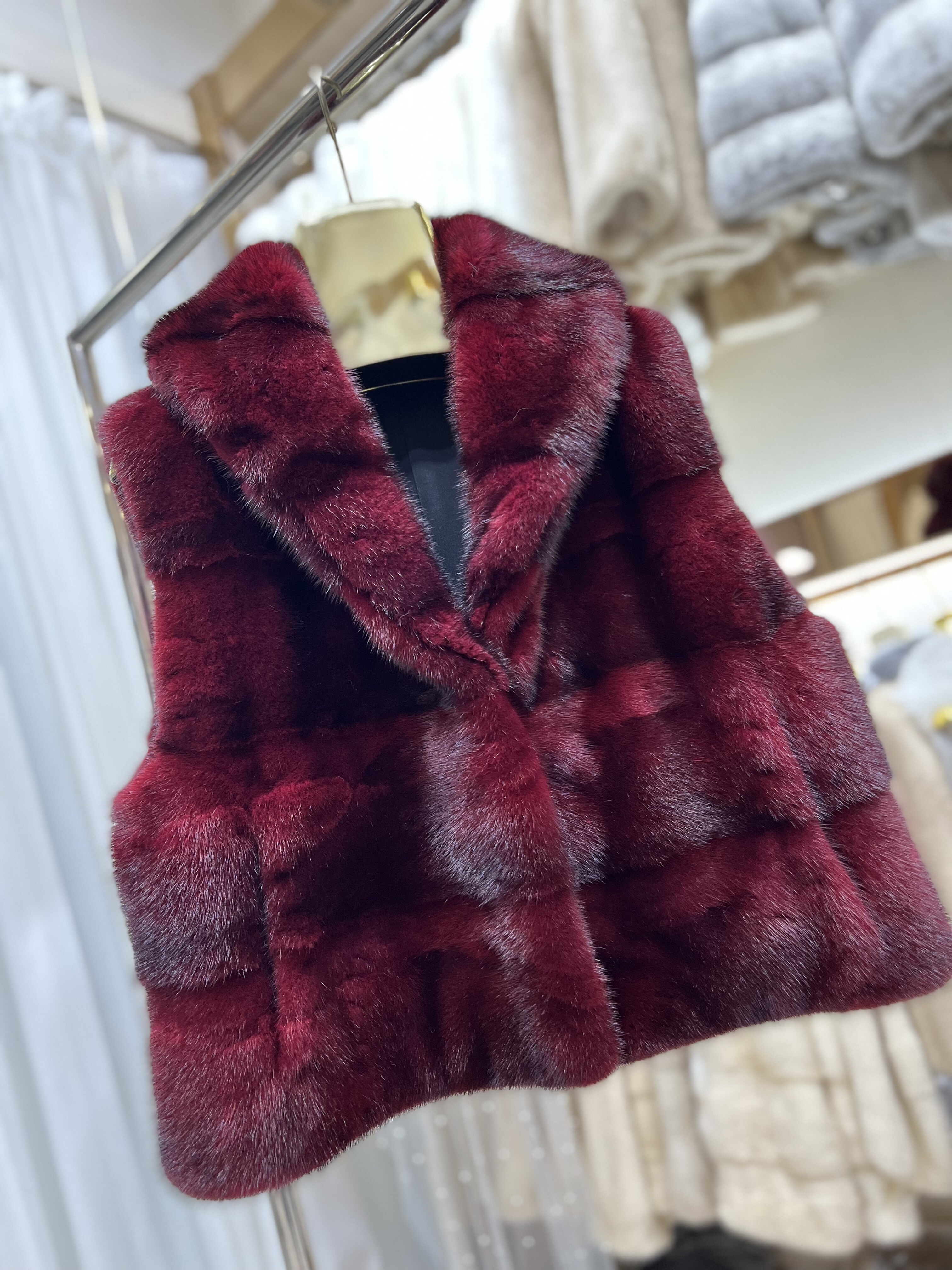 2025秋冬新进口整皮水貂马甲青果领貂皮皮草外套短款背心年轻