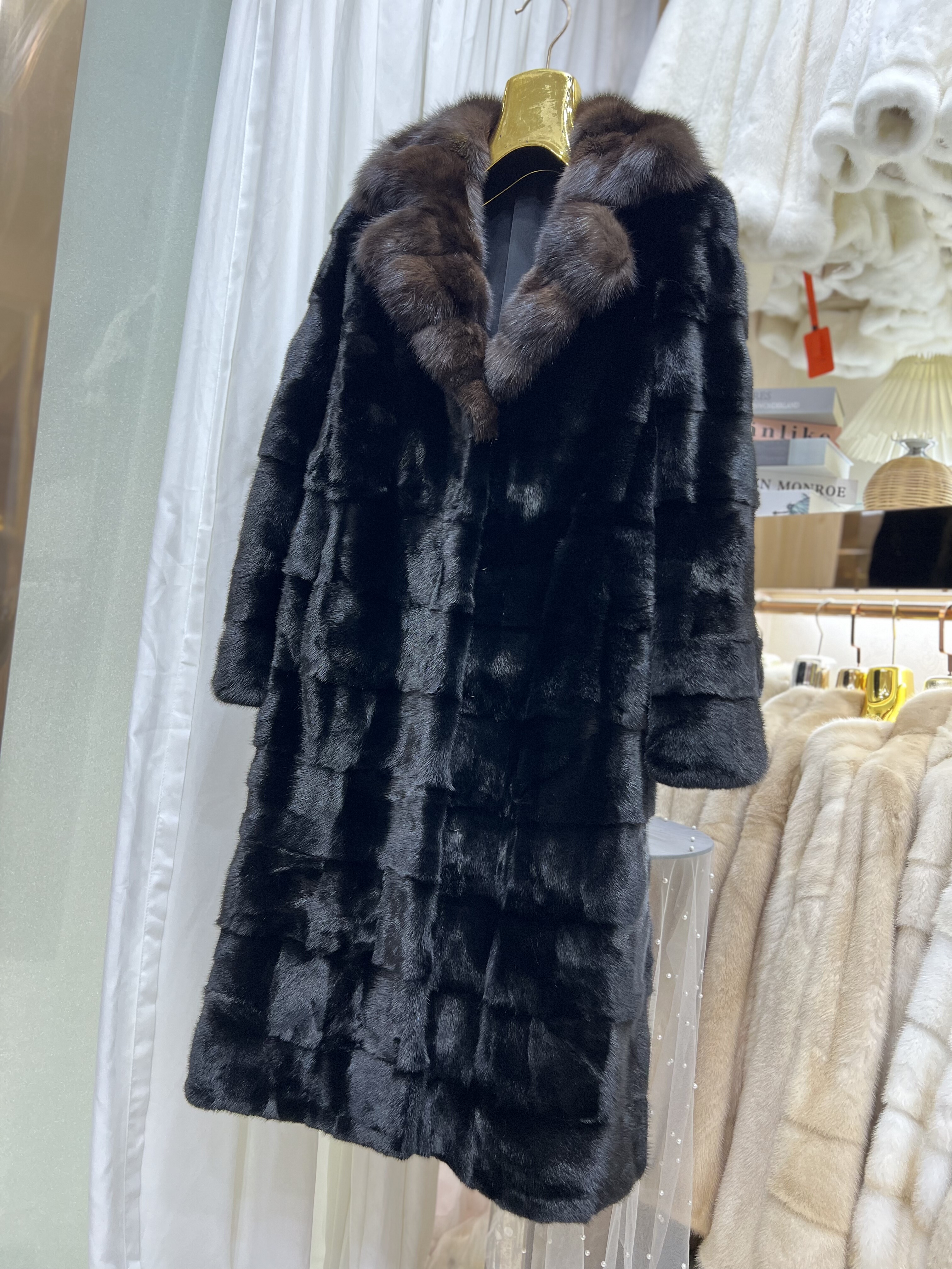 貂皮大衣女2025年新款紫貂领子西装领长款横排水貂毛裘皮皮草冬