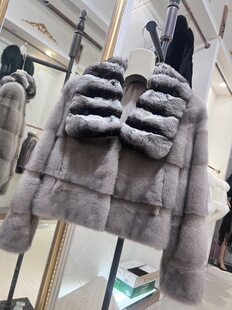 定制款7400 小个子进口青紫蓝龙猫天使之翼水貂皮大衣皮草外套