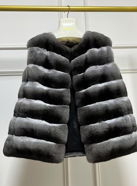 29950元青紫蓝皮草马甲美洲栗鼠黑丝绒龙猫马甲