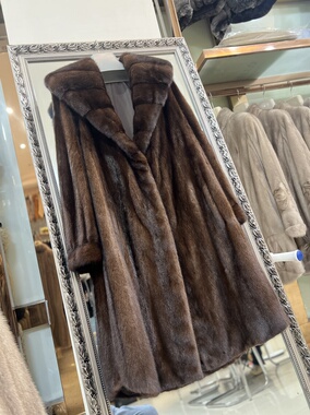 长106cm进口母貂貂皮大衣女复古款水貂皮草长款整貂年轻外套冬