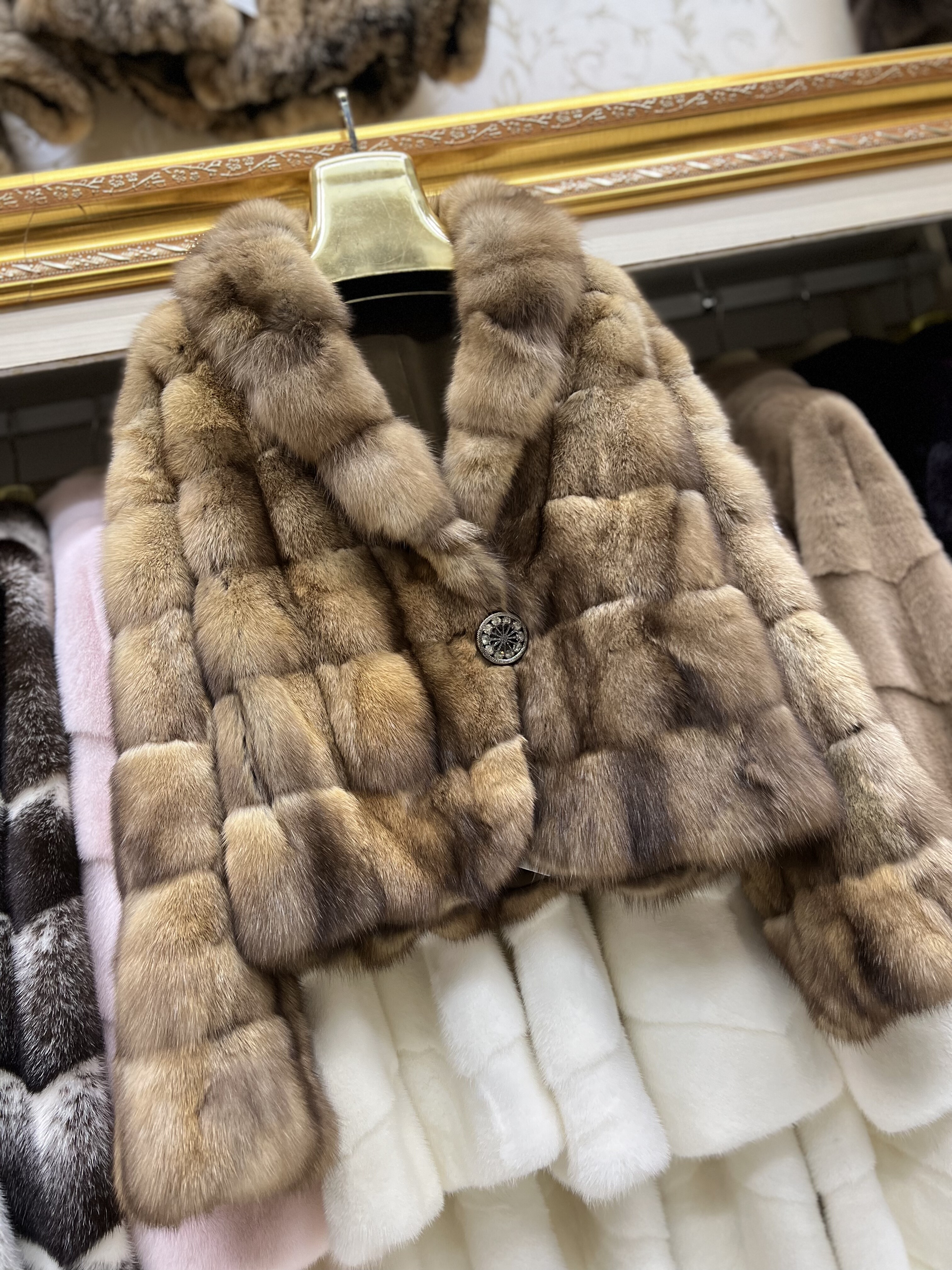 定制款 进口俄罗斯紫貂皮草大衣女时尚浅金农夫貂皮外套新款冬