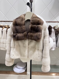 天使之翼进口貂皮大衣女整貂大翻领紫标天鹅绒短款水貂毛皮草外套