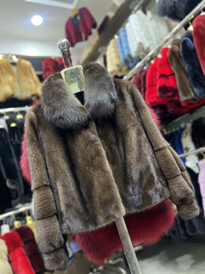 进口紫貂领天鹅绒水貂毛皮草外套女短款整貂年轻时尚新款貂皮大衣