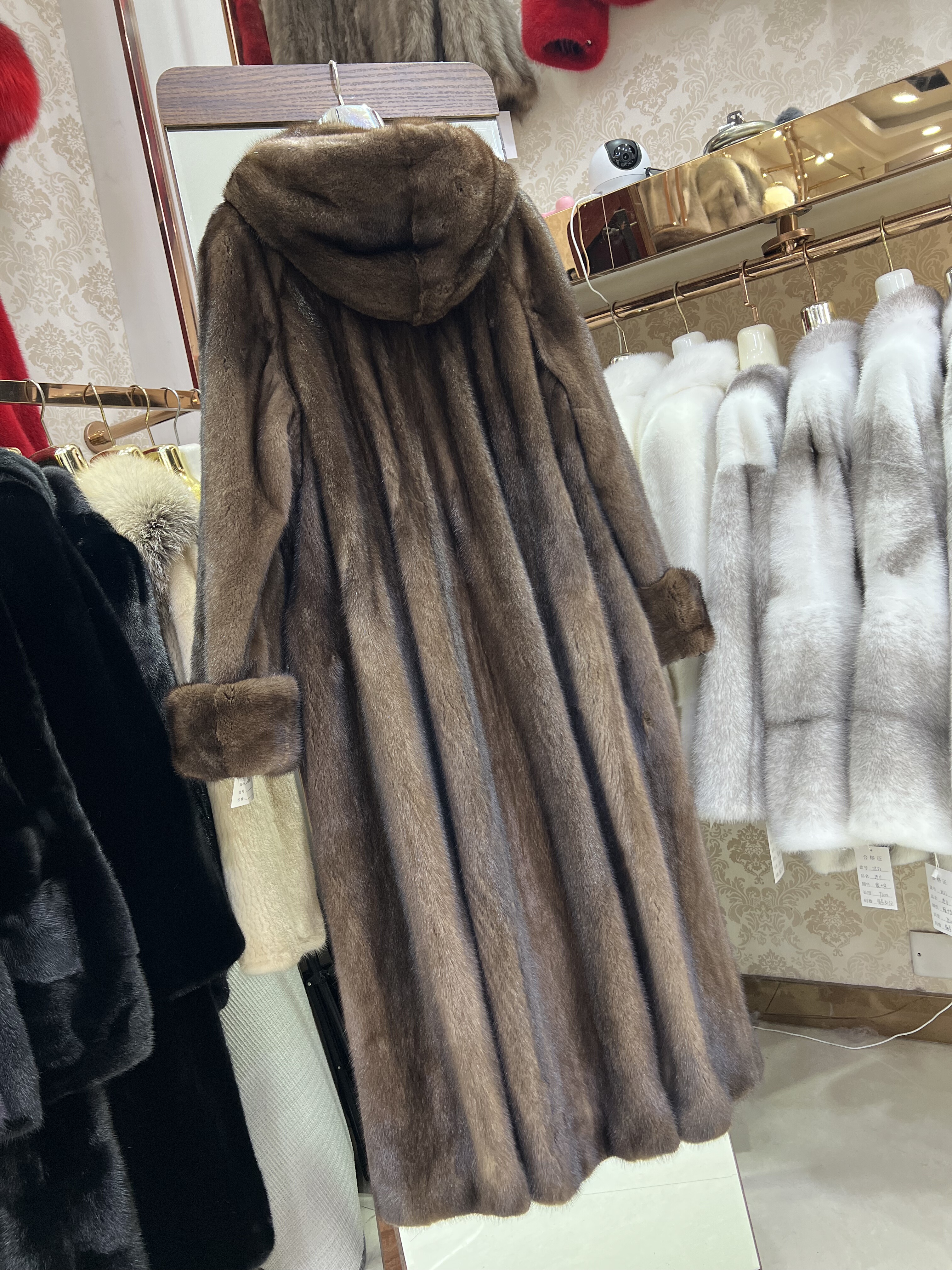 进口天鹅绒水貂毛皮草女整貂外套貂皮大衣女复古2025冬季130长款