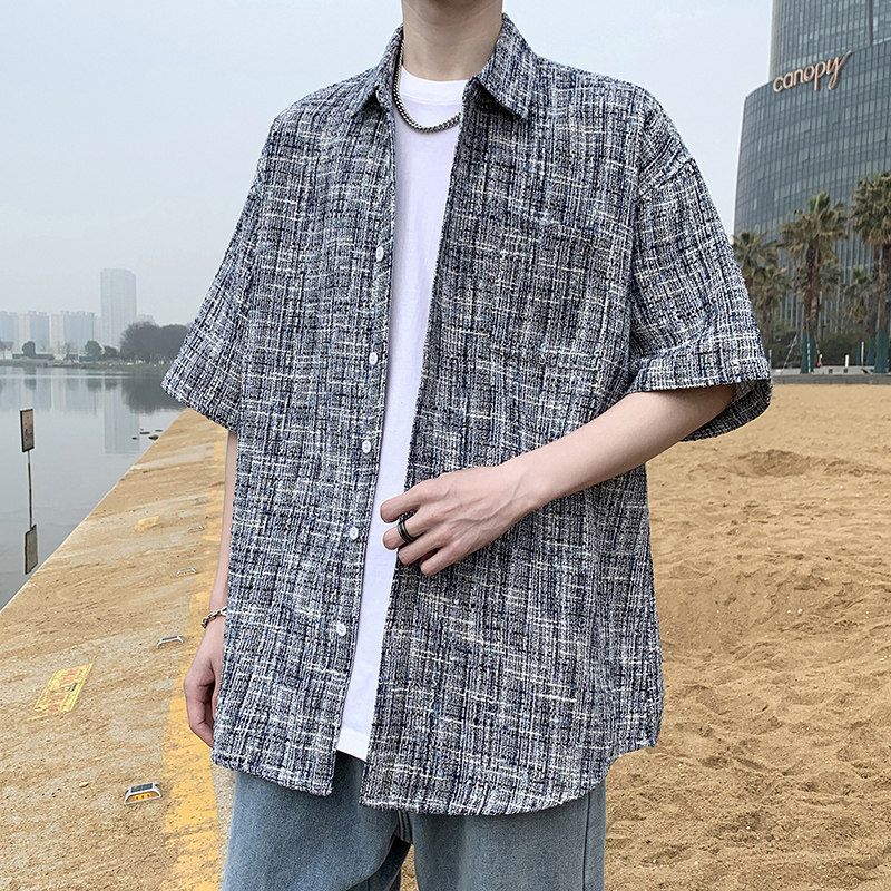 小香风男短袖夏季休闲港风上衣外套痞帅大码衬衫A011-2/8661P55,男装T恤,电商A012