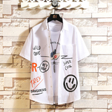 大码印花风衬衫男夏新款青年短袖衬衫/D7053p35，男装T恤，电商A012