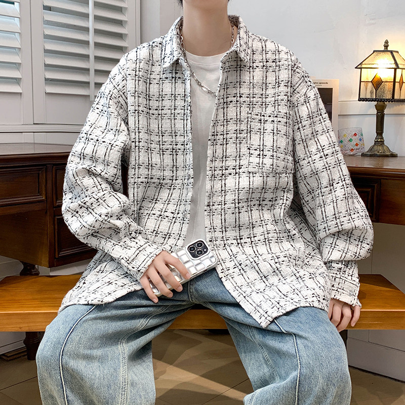 小香风精品男夹克衬衫长袖宽松格子衬衣休闲外套A011-2/8811TP45,男装夹克,电商A012