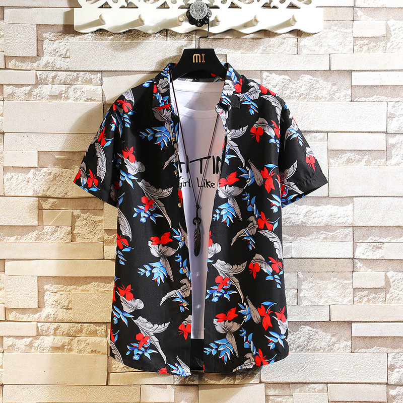 花衬衫男新款印花长袖衬衫男中青年休闲外套商务/7118p27，男装衬衫，电商A012