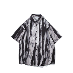 花衬衫男短袖夏季条纹休闲上衣服外套翻领大码衬衣男A011-2/TP25图片