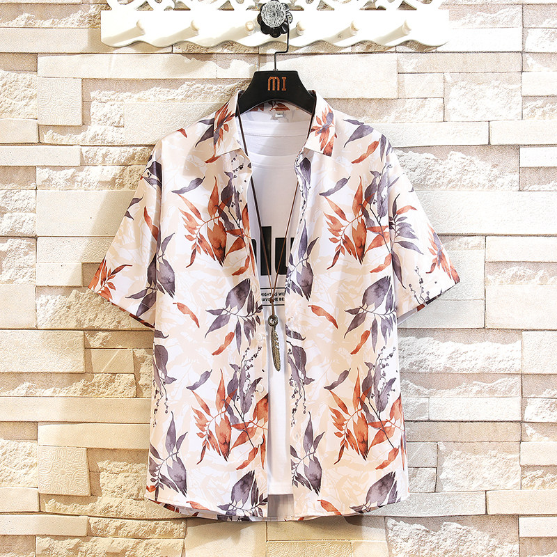 大码外套青年衬衣休闲宽松短袖印花流行衬衫男A011-2/8605p40，男装T恤，电商A012