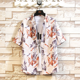 大码外套青年衬衣休闲宽松短袖印花流行衬衫男A011-2/8605p40，男装T恤，电商A012