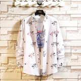 春季青少年长袖休闲宽松外套大码印花衬衫T恤衬衣/2251P45，男装T恤，电商A012