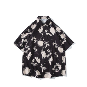 花衬衫男短袖夏季痞帅休闲上衣服外套翻领大码衬衣男A011-2/P35,条纹上衣搭配什么耳环图片