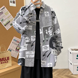 大码港风外套青年衬衣休闲宽松长袖印花衬衫/22015p35，男装衬衫，电商A012