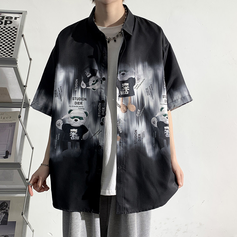 精品大码外套青年衬衣休闲宽松短袖印花流行衬衫男装A011-2/p40,男装T恤,电商A012