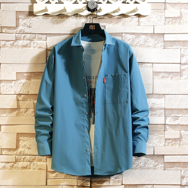 秋季ins青少年长袖休闲宽松外套大码印花衬衫T恤衬衣2280P30，男装T恤，电商A012